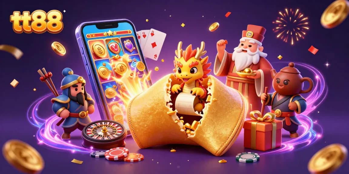 Win big with tt88 in this exciting casino illustration featuring animated characters and gaming elements.