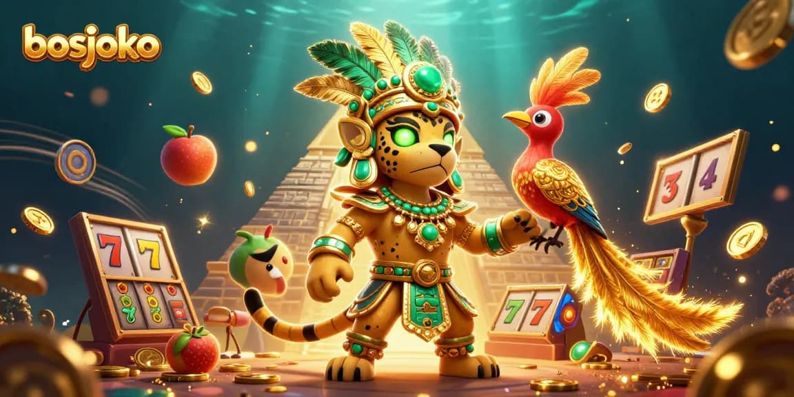 Taruhan besar di bosjoko dengan simbol slot gacor dan kekayaan emas menyala.