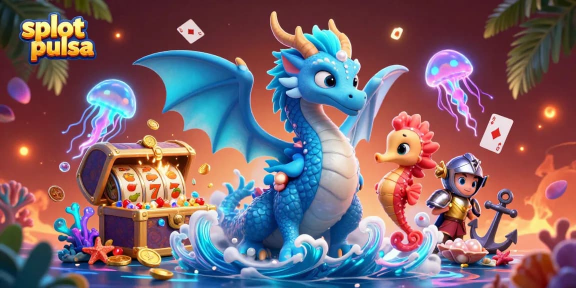Engage in thrilling slot pulsa action with the azure dragon, seahorse knight, and glowing jellyfish amidst treasure.