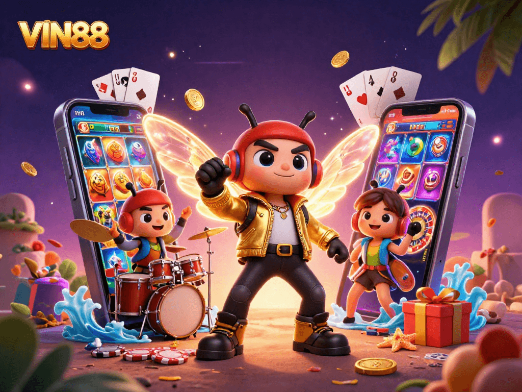 Engage with VIN88's exhilarating gaming experience through a dynamic 3D casino scene.