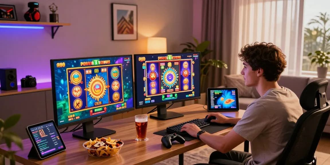 Engaging gaming experience at situs gacor with vibrant slot graphics and a cozy atmosphere.