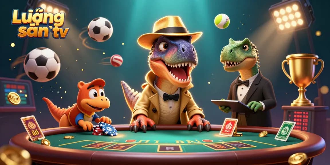 Lương sơn tv hosts a dynamic blackjack table scene with cartoon velociraptor card counters and a suspicious pit boss.