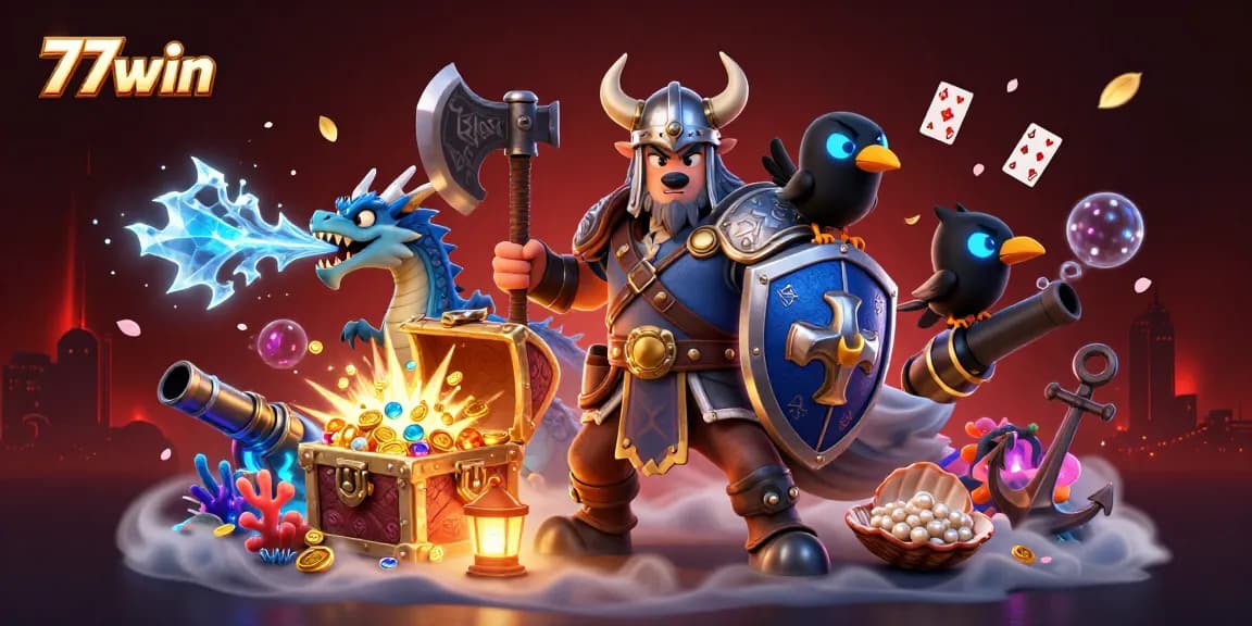 Experience thrilling action at 77win with Viking warriors, dragons, and floating treasures!