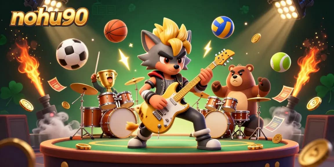 Nohu90 brings players excitement with the rock star wolf and his electric guitar on stage at the casino.