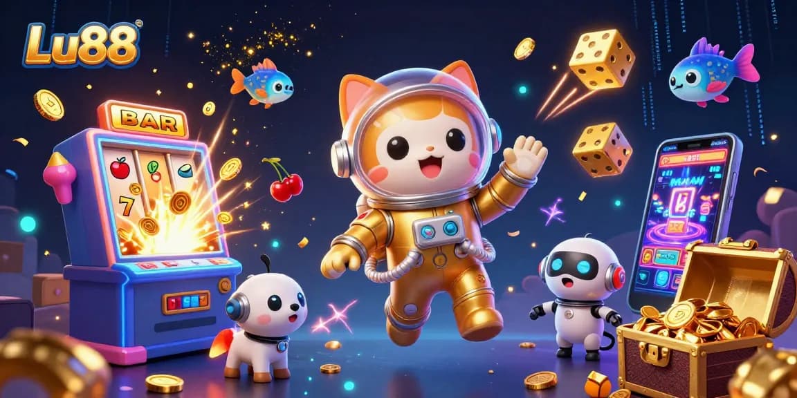 Experience thrilling wins at Lu88 with vibrant 3D space casino illustration showcasing exciting gameplay.