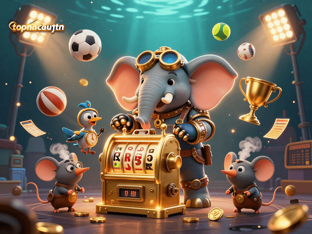 Experience thrilling gameplay with topnhacaiuytinn featuring a steampunk elephant at a golden slot machine.