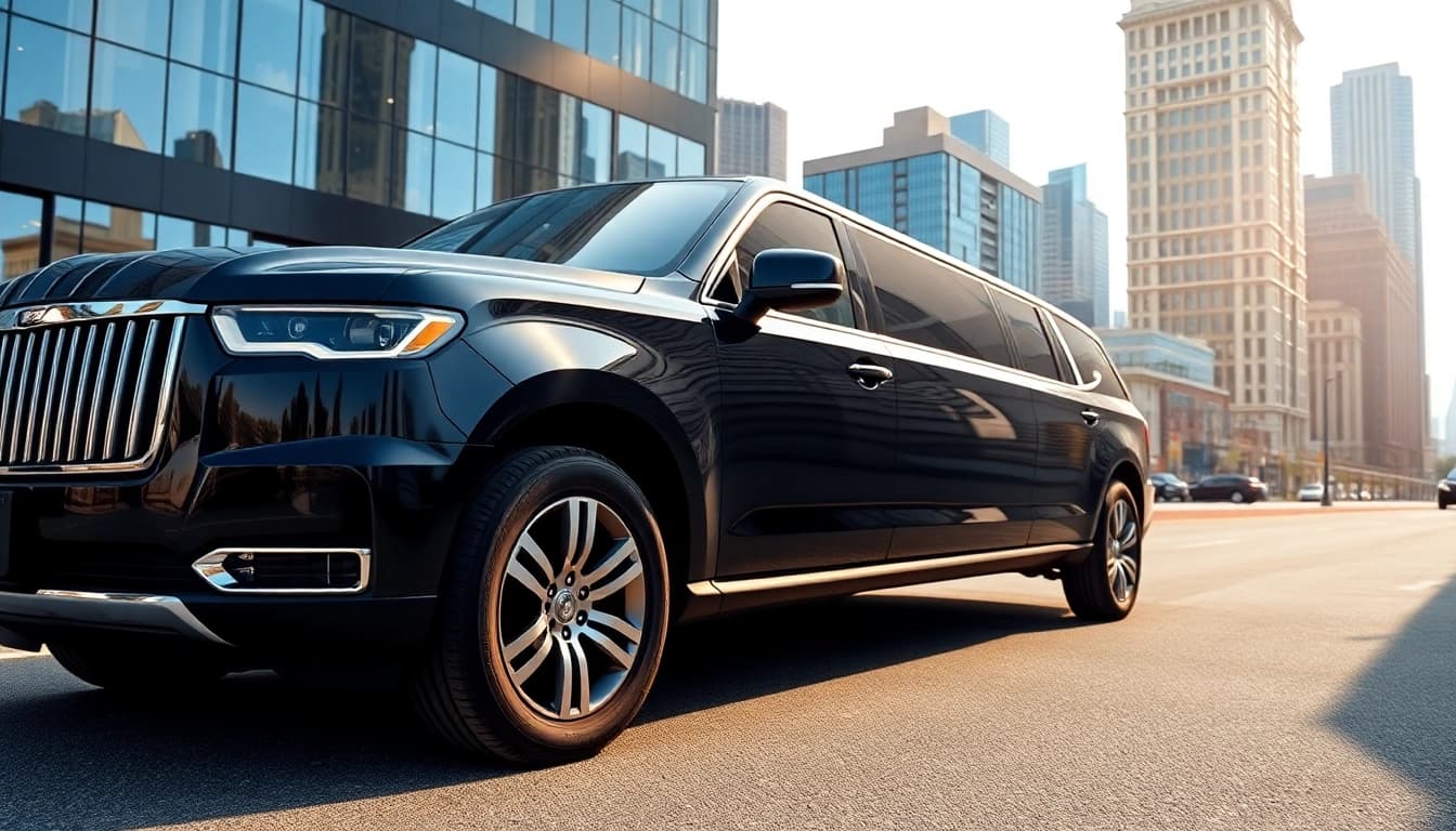 Experience the luxury of a black SUV limo service RI on city streets.