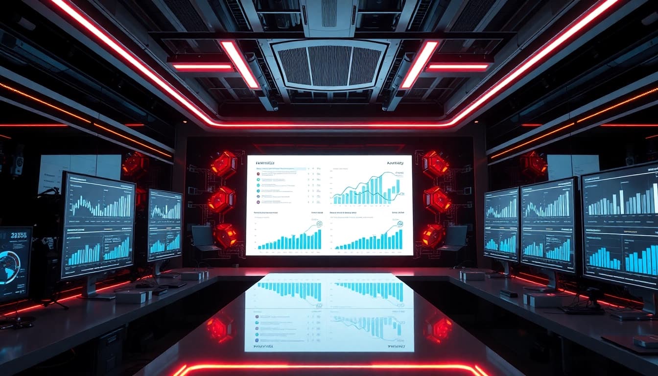 Enhance your visibility with a generative engine optimization platform featuring high-tech data displays.