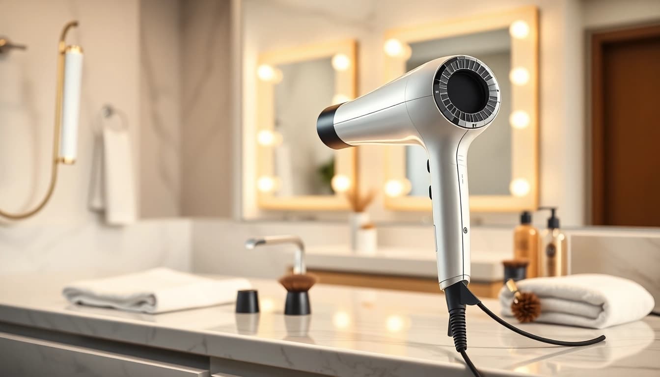 Haartrockner testsieger im modernen Badezimmer, ideal für stilvolles Haarstyling.