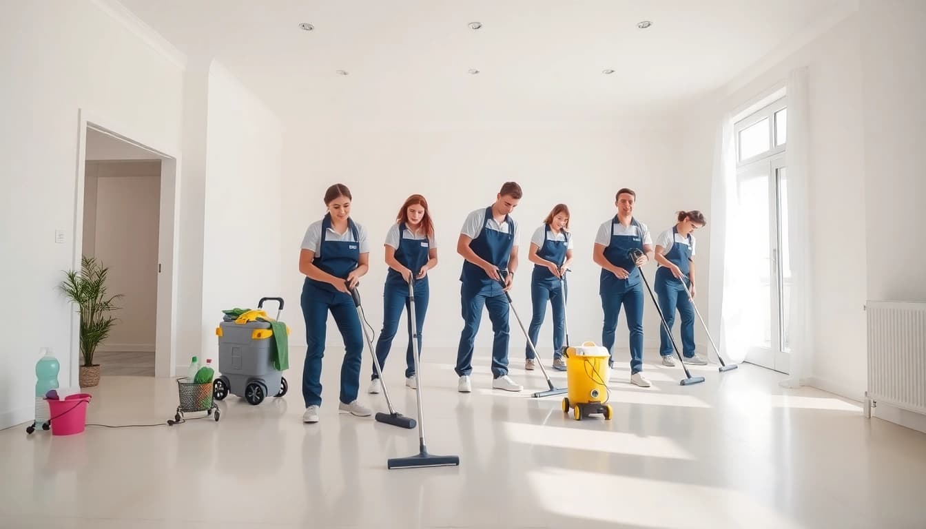Bond cleaning team professionally cleaning an empty rental property with thorough attention to detail.