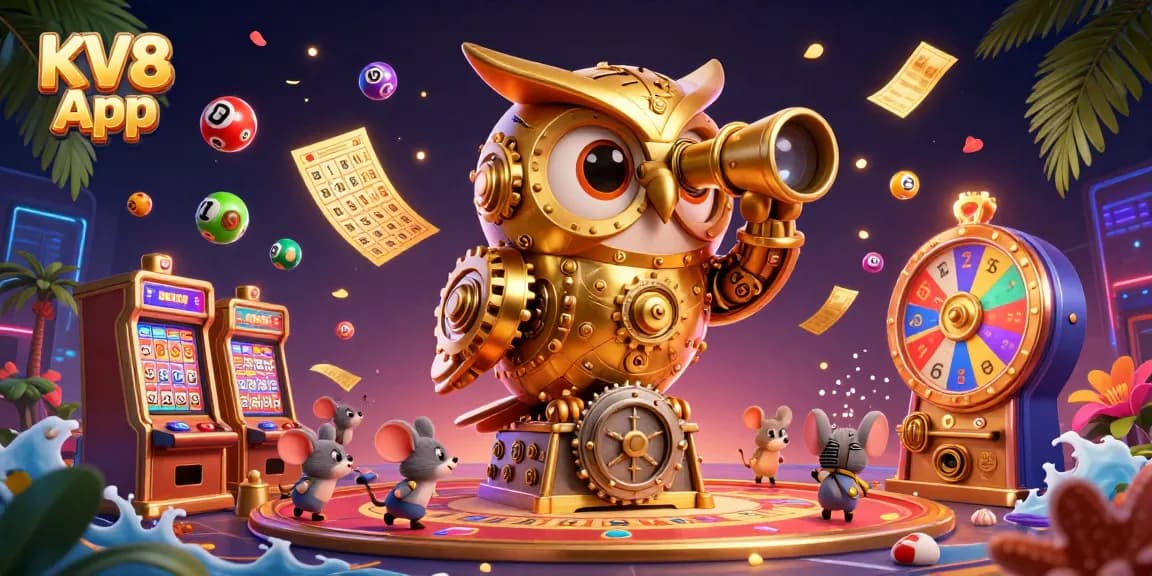 Experience the excitement of gambling with the KV8 App's vibrant 3D casino illustration.