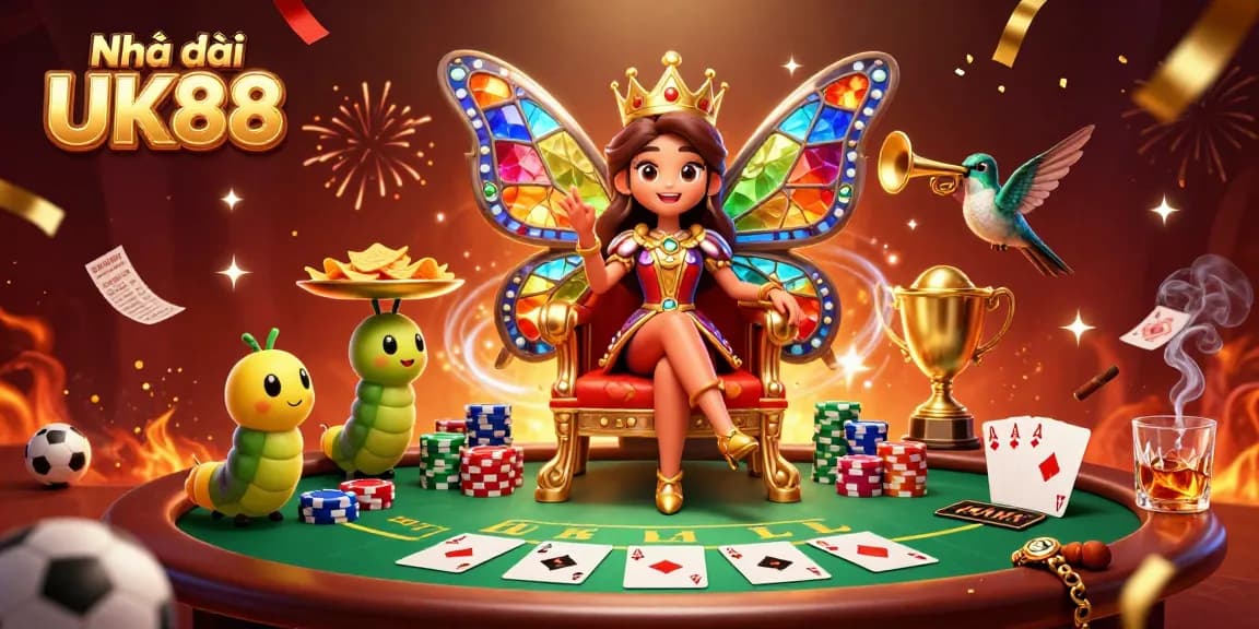 Experience the excitement of Nhà cái UK88 with dynamic sports betting and casino elements in a vibrant 3D scene.
