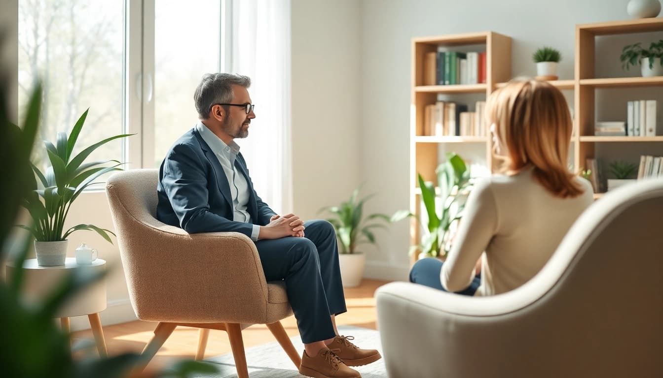 Counsellors near me providing professional support in a calm therapy session.