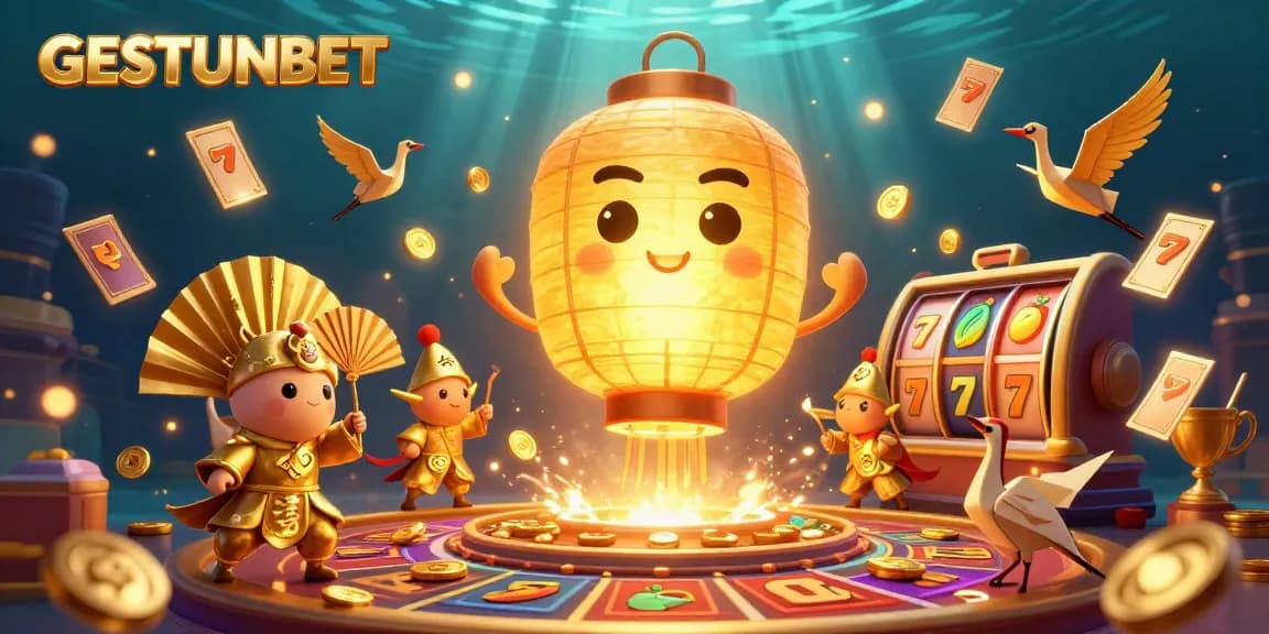 Experience thrilling games with GESTUNBET featuring vibrant slot reels and rich casino visuals.