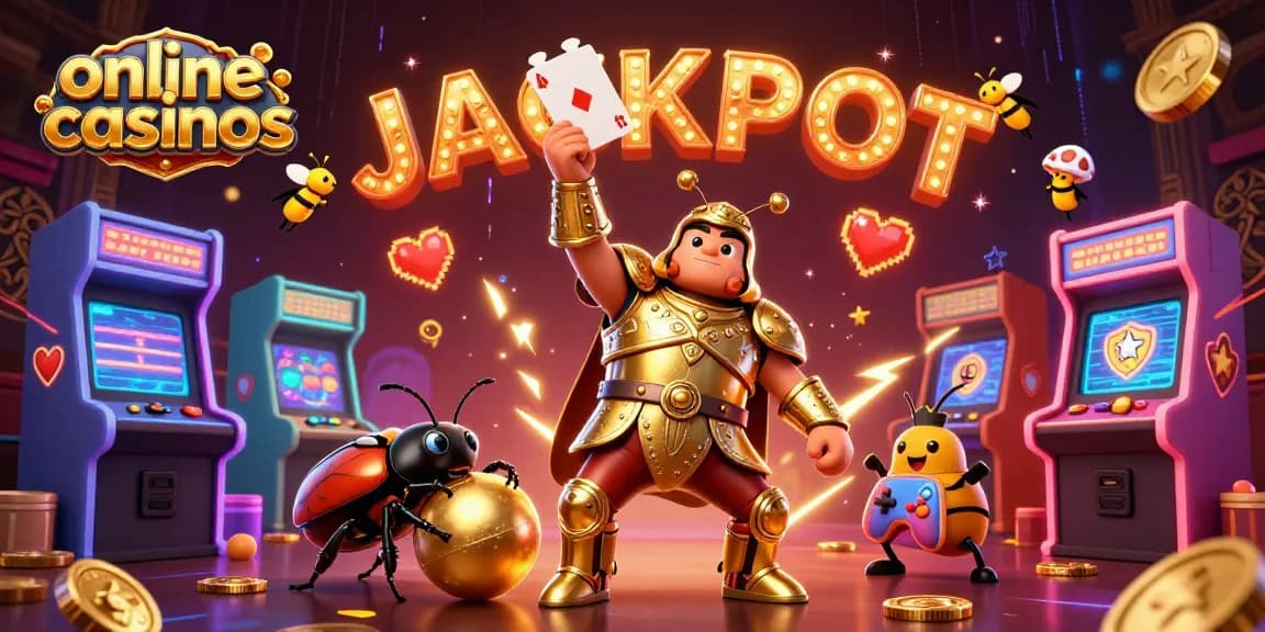 Experience online casinos with a victory pose scene featuring vivid characters and casino elements.