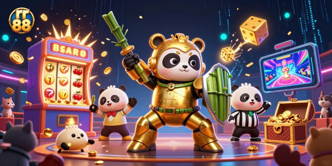 Engage in thrilling play at rr 88 with golden panda characters and vibrant casino elements.