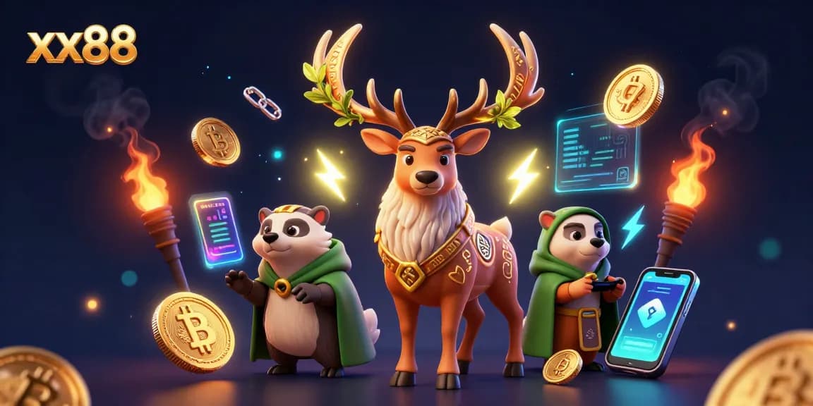 Win big at xx88 with the enchanted druid and mystical treasures surrounding a vibrant casino scene.