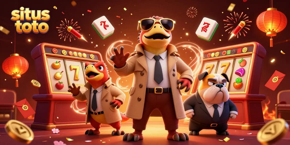 Raptors in trench coats entering a VIP casino lounge, showcasing situs toto elements with vibrant casino themes.