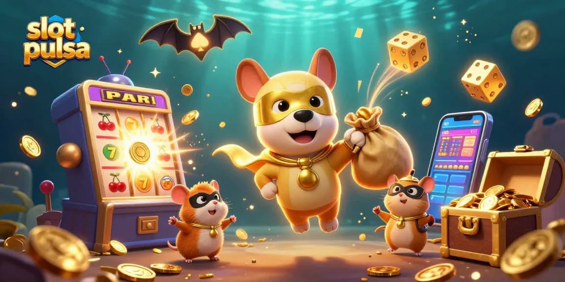 Experience thrilling slot pulsa moments with playful heroes, jackpot wins, and vibrant casino elements.