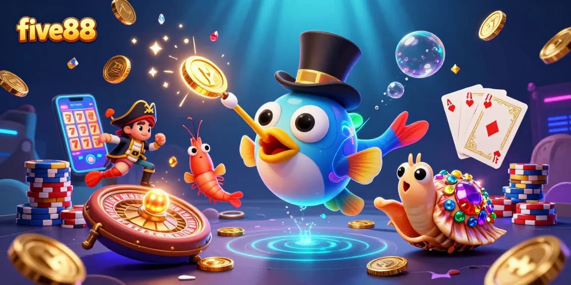 Experience the excitement of five88 with a captivating casino scene featuring an anglerfish and treasure elements.