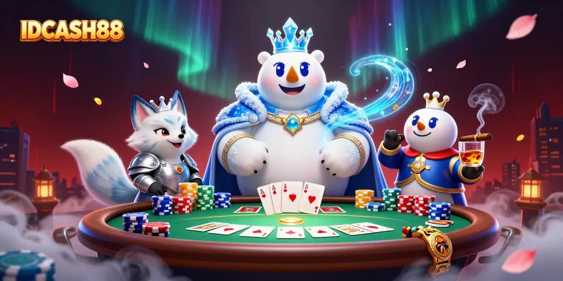 Experience the thrill of IDCASH88 with a vibrant poker scene featuring unique characters and game elements.