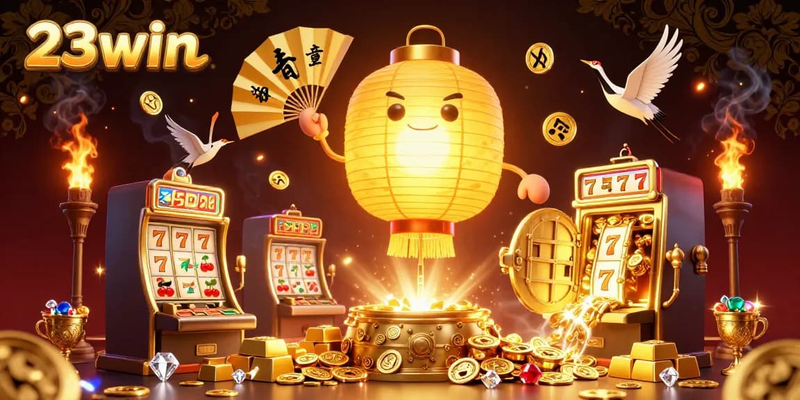 Experience exciting gameplay with the 23win casino scene, showcasing dynamic slot machines and a vibrant treasure vault.