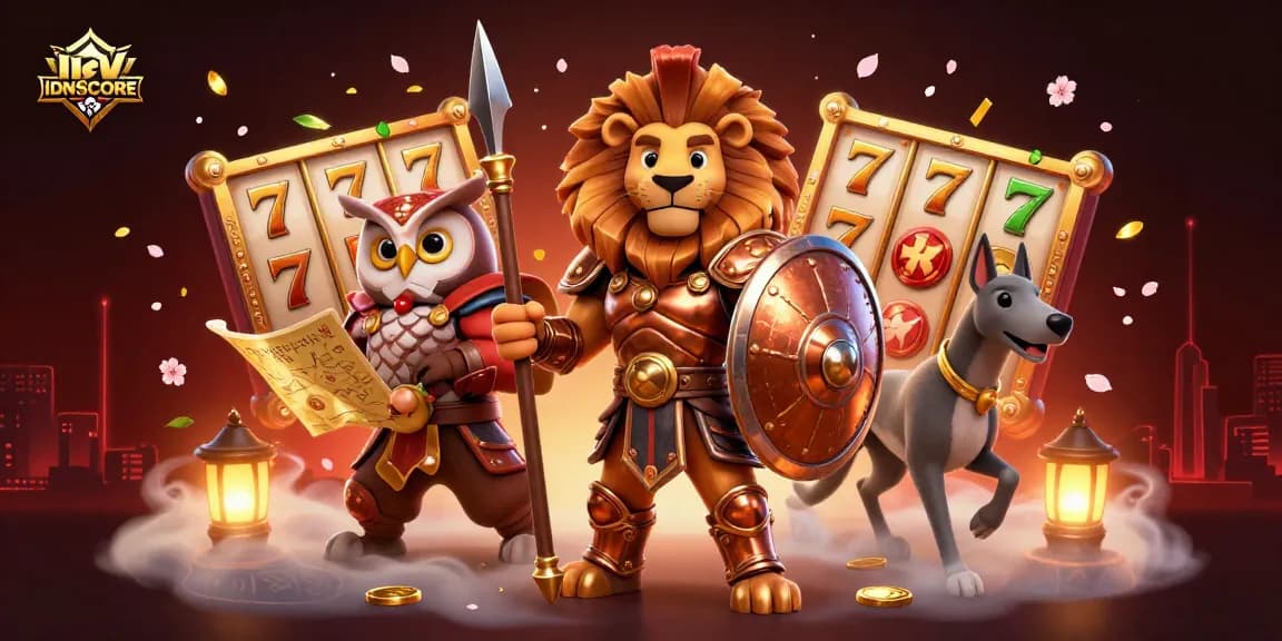 Experience the thrill of IDNSCORE with dynamic slots and vibrant casino elements in a rich 3D illustration.