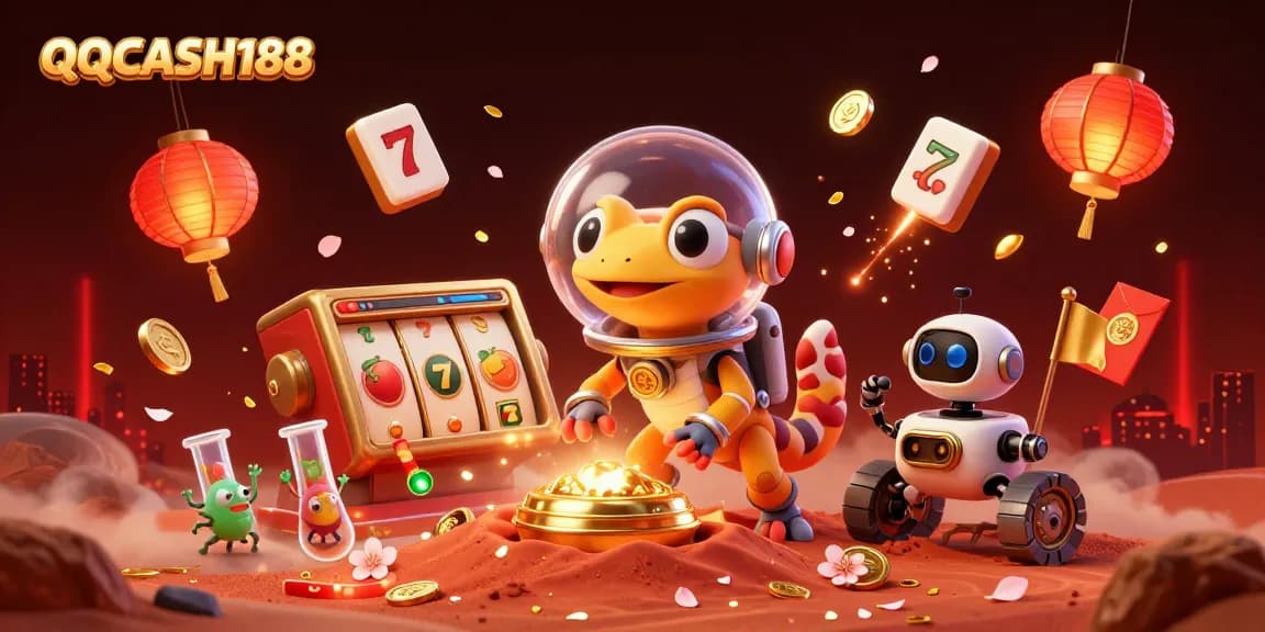 Engage with QQCASH188 in an ultra-detailed 3D casino adventure featuring animated Martian characters.