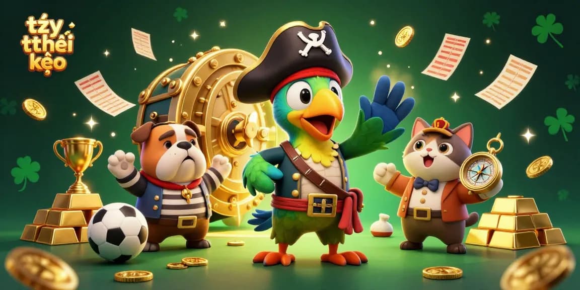 Engage in tỷ lệ kèo sports betting excitement with a vibrant 3D scene featuring dynamic characters and betting elements.