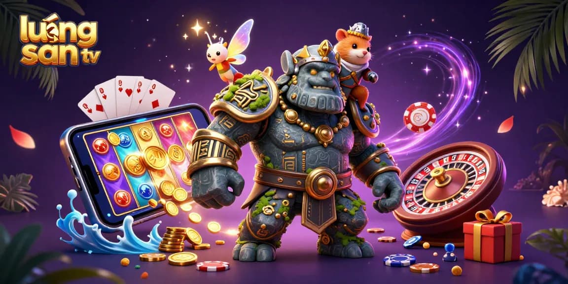 Lương sơn tv immerses users in vibrant slot game action with a magical golem and fairy scene.