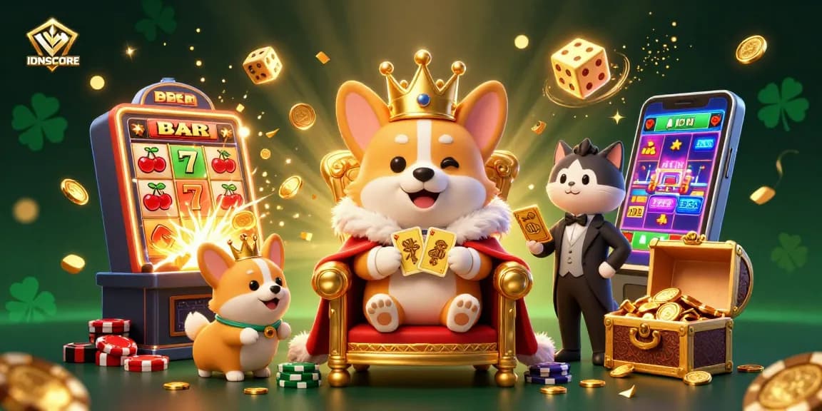 Experience thrilling wins at IDNSCORE with a vibrant scene of royal characters and jackpot excitement.