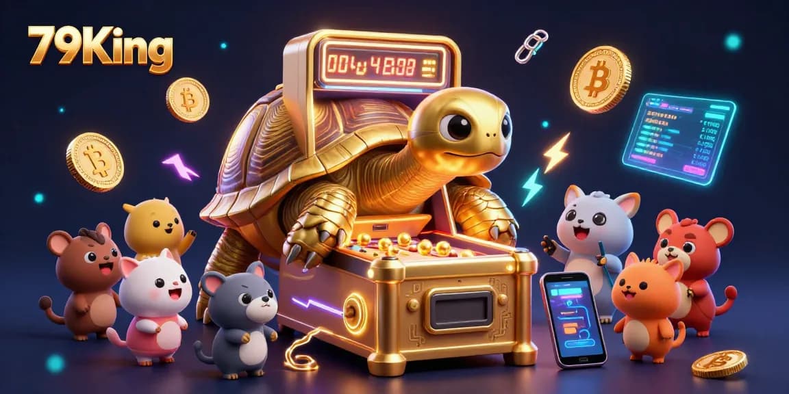 Engage in thrilling gaming with 79King at a vibrant, animated virtual casino featuring a golden tortoise pinball.