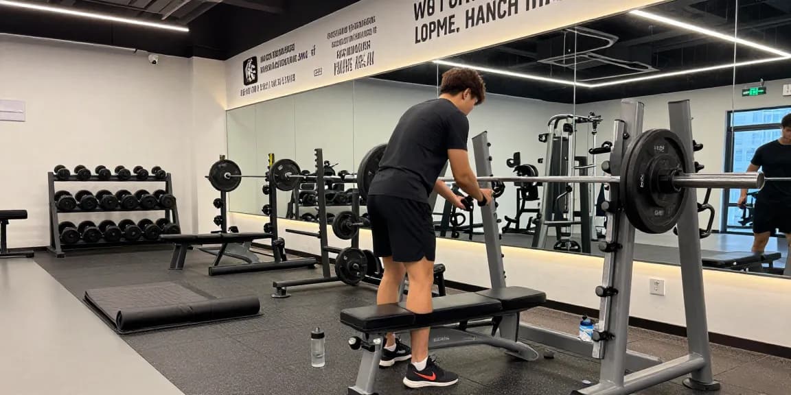 Medi Pharma Steroids user preparing weights in a bright gym, showcasing commitment to fitness and health.