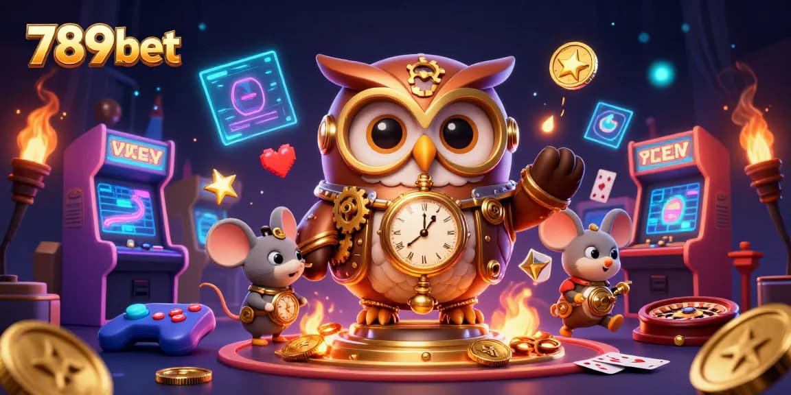 Experience thrilling games at 789bet with steampunk owl and clockwork mouse in a vibrant casino