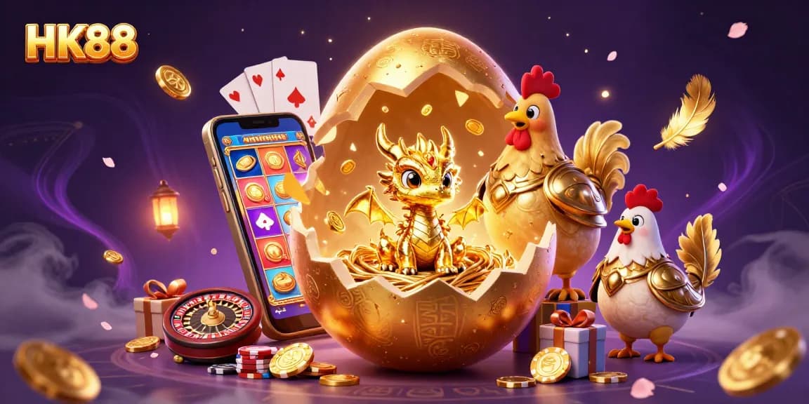 Experience HK88's vibrant online casino atmosphere with a golden dragon revealing thrilling gaming opportunities.