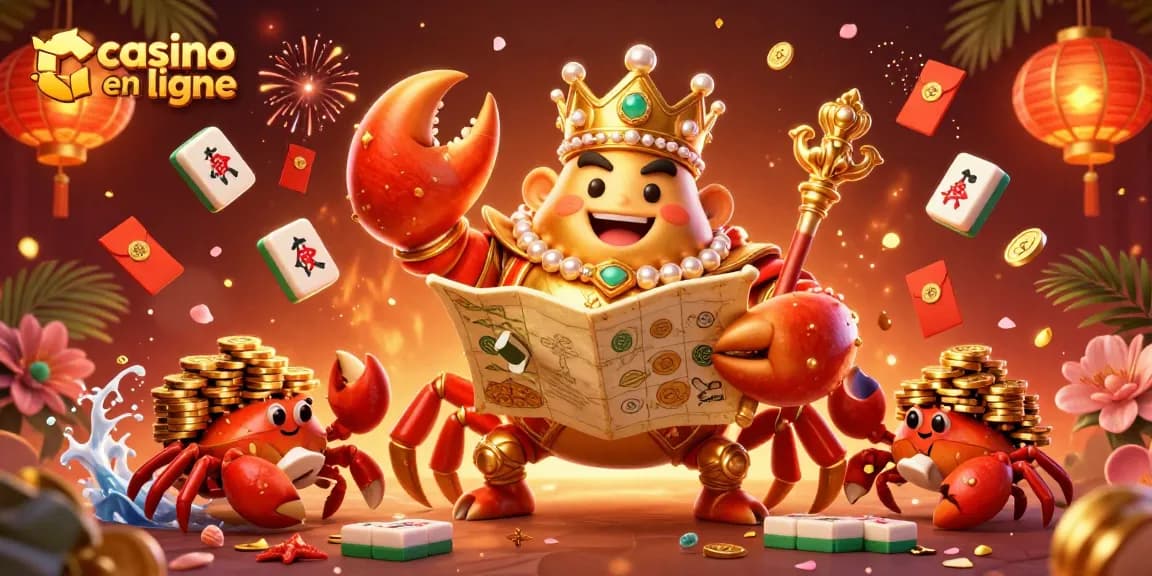 Découvrez l'univers captivant du casino en ligne avec un crabe doré royal tenant un sceptre.