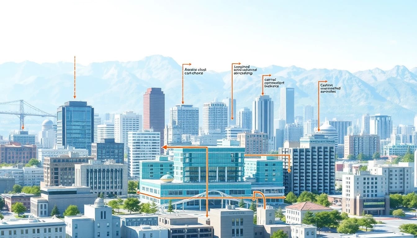 Illustration of Seismic Design principles showcasing earthquake-resistant buildings and fault lines.