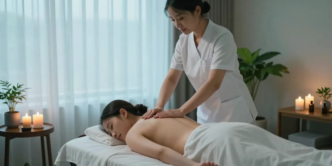 마사지와 아로마 오일로 편안한 휴식을 제공하는 마사지 테라피 장면