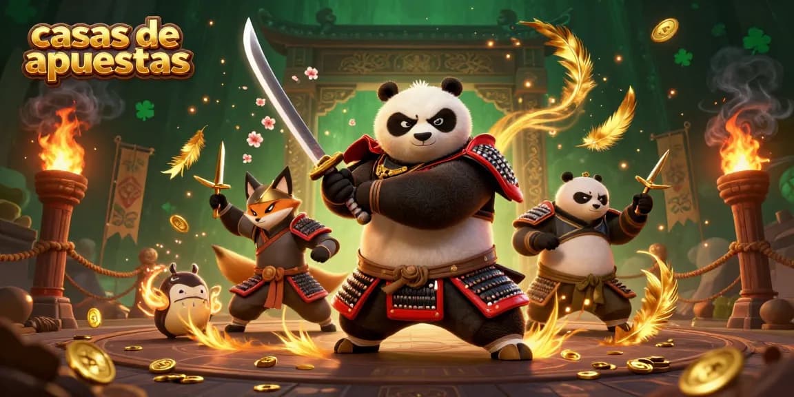 Las casas de apuestas presentan al panda samurái y su compañero ninja en una emocionante escena de apuestas.