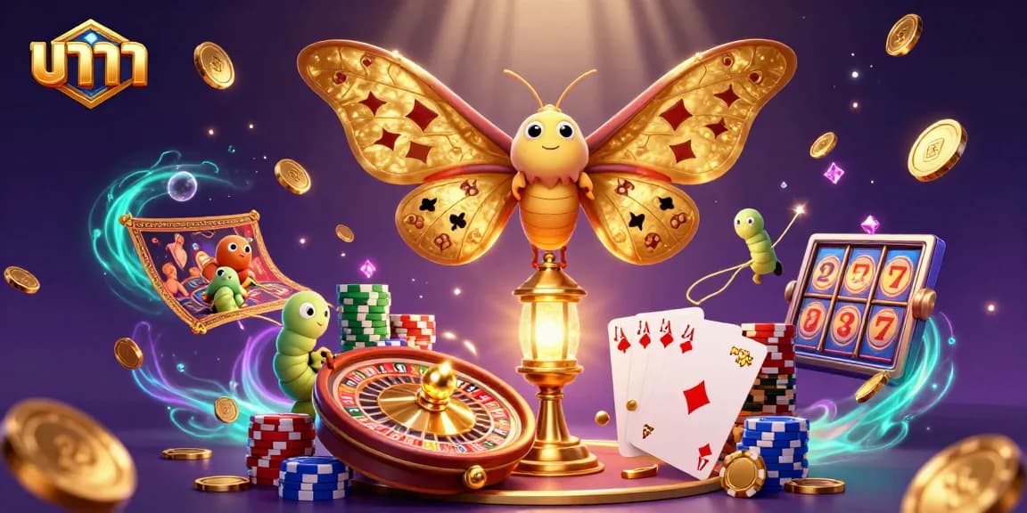 Experience บาคาร่า in a vibrant casino scene with dynamic elements like coins and roulette.