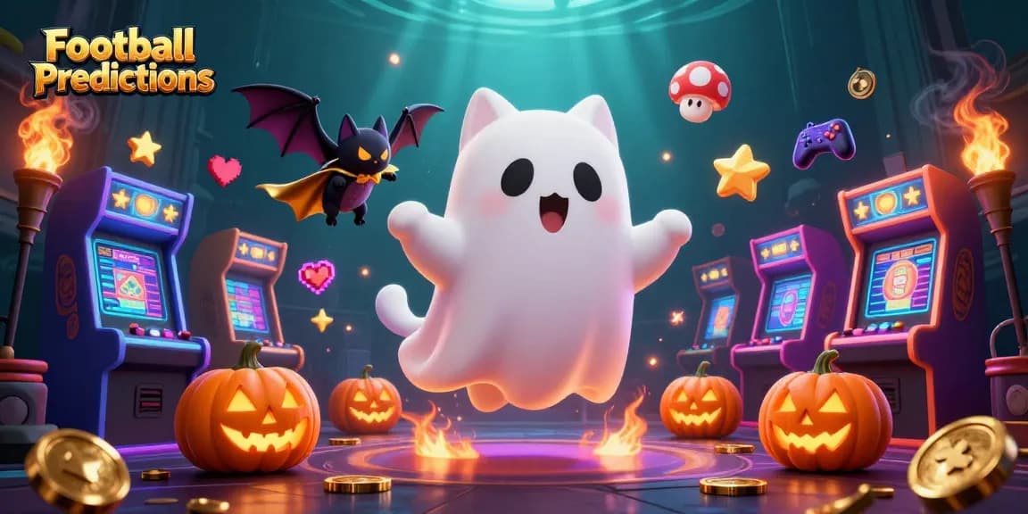 Engage with Football Predictions in a vibrant haunted casino scene featuring a playful ghost cat.