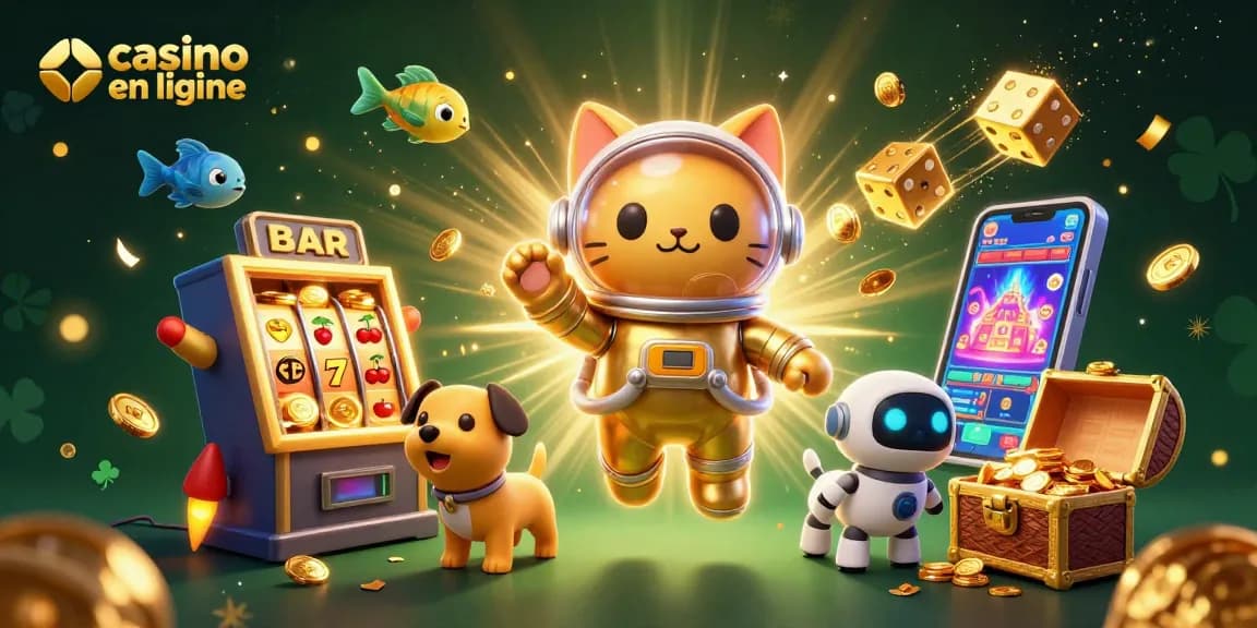 Venez jouer au casino en ligne : un chat astronaute et son chien robot découvrent un jackpot intergalactique.