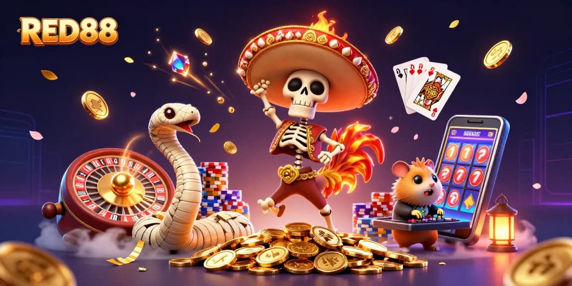 Experience winning moments at RED88 with vibrant casino characters and dynamic gaming elements.