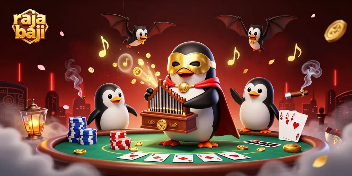 Play raja baji for thrilling casino action with golden coins and vibrant poker elements.