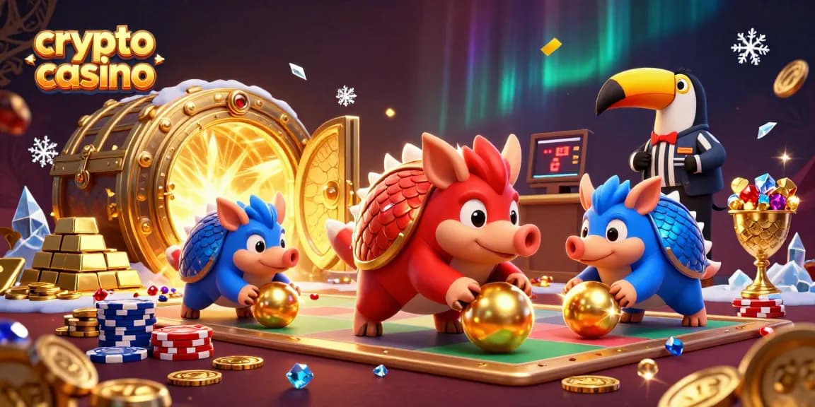 Giocatori in un crypto casino: pangolini rivali interagiscono in un'illustrazione vivace