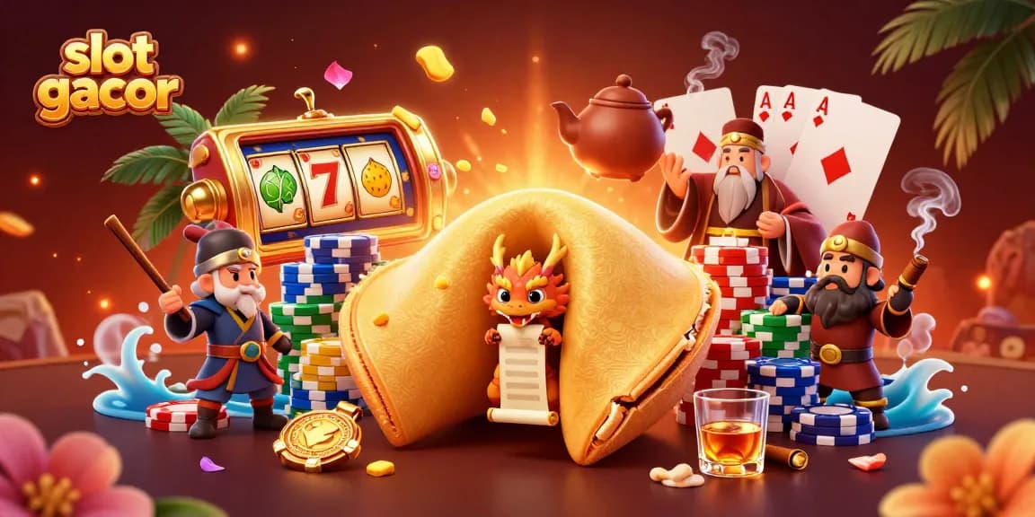 Engage in thrilling slot gacor adventures with a vibrant fortune cookie scene full of exciting symbols.