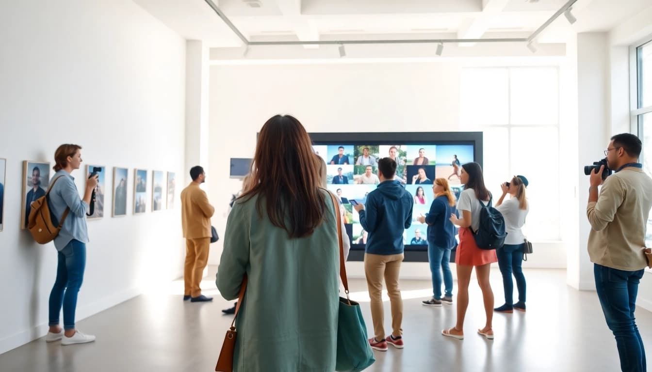 Engaging interactive photo wall showcasing users enjoying a vibrant display of photos.