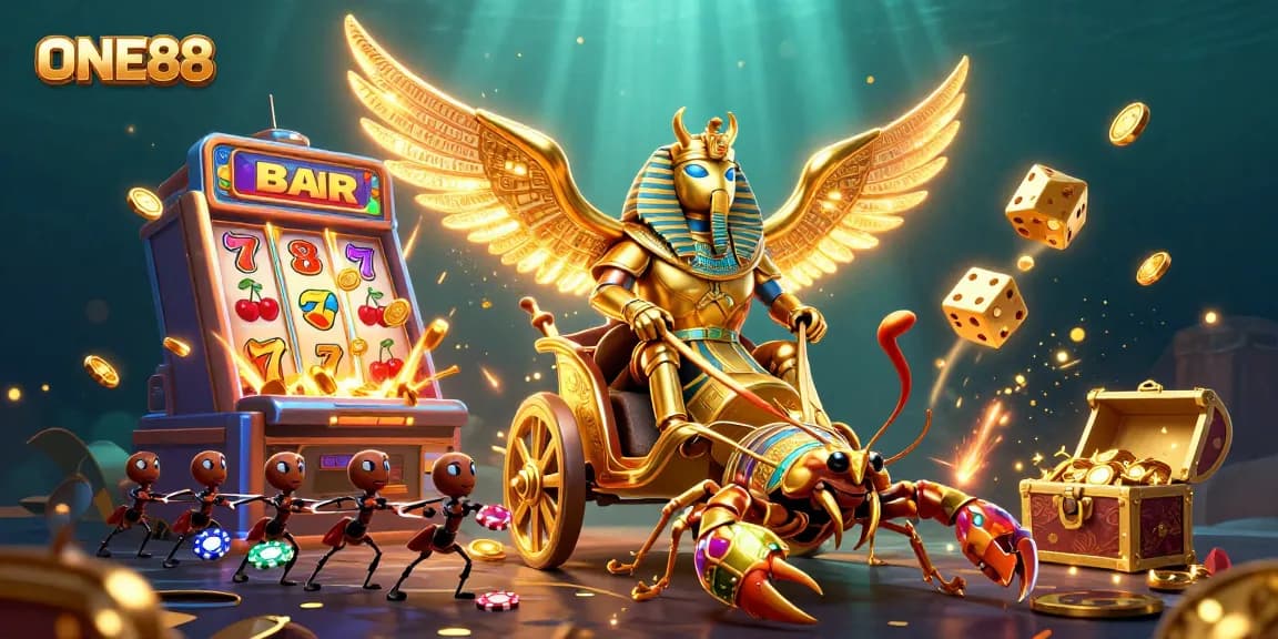 Experience the excitement of ONE88's vibrant casino games with a dynamic 3D illustration.