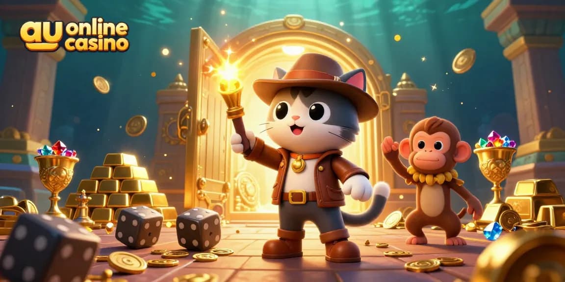 Join the exploration in this vibrant scene featuring the au online casino theme with treasures and artifacts.