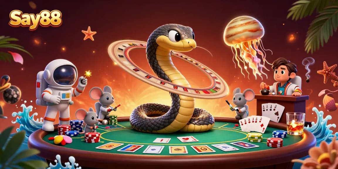 Experience thrilling gameplay at Say88 with cosmic characters engaging in poker and roulette.